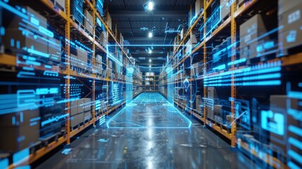 Fototapeta premium smart warehouse management system. digital high technology