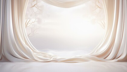white blank copy space with frame of golden cream silk and flowers with a lovely light background