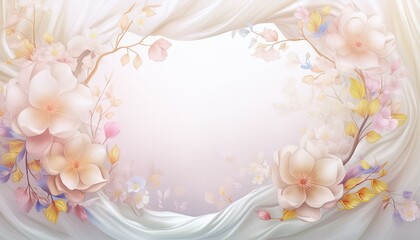 white blank copy space with frame of flowers and silk