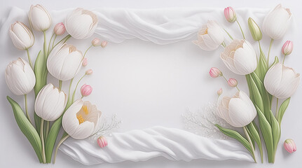 white blank copy space with frame of flowers and silk