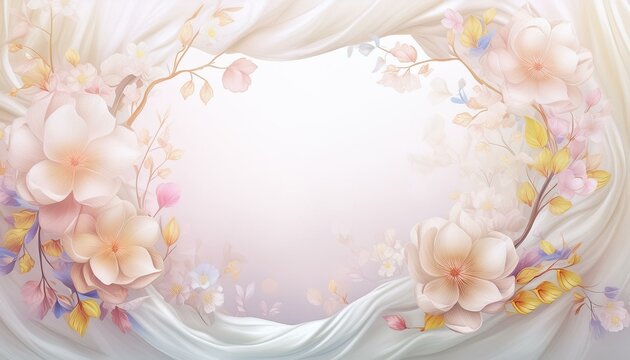 white blank copy space with frame of flowers and silk