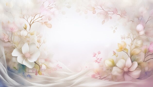 white blank copy space with frame of flowers and silk