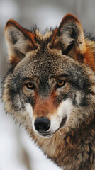 Obraz premium A gorgeous wolf with a brown and gray coat and a black nose
