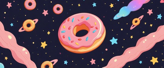 illustration floating donut on the space