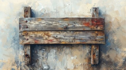 Watercolor painting of a wooden signpost , copy space banner, vintage background 