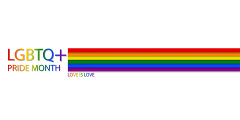 Vector banner with LGBTQ flag for Social media posts, stories, websites. LGBT rainbow symbol poster template. Sticker for the celebration of pride month. Pride Day. Vector illustration.