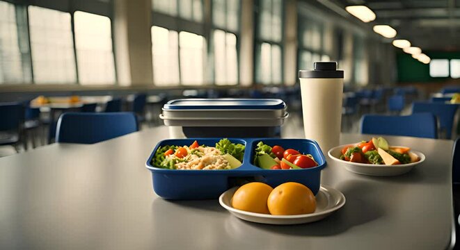 Healthy lunch in the school canteen.