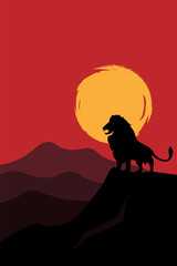 Landscape mountain and lion flat design 