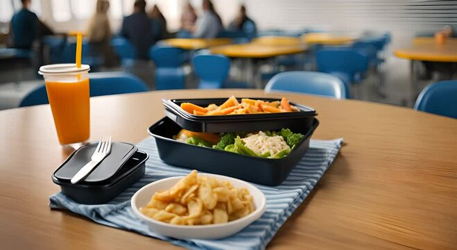 Healthy lunch in the school canteen.