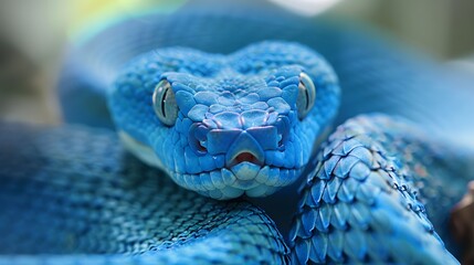 Fototapeta premium Blue viper snake closeup face. 