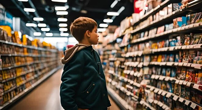 Boy in a comic store.