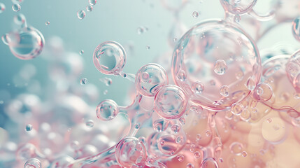 A macro shot of niacinamide molecules merging with skin cells, showing a smooth, hydrated complexion	
