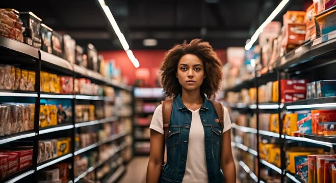 Woman in a comic book store.