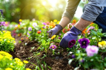 Fototapeta premium A gardener planting flowers