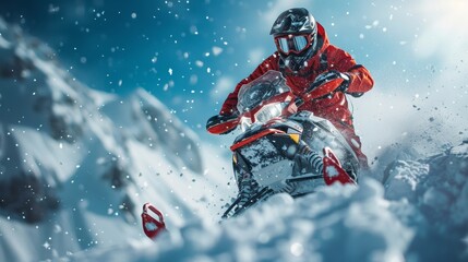Snowmobile Adventure in Winter Mountains - Generative AI