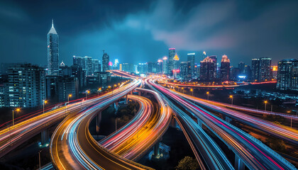 Obraz premium Cityscape with Highway and Lights