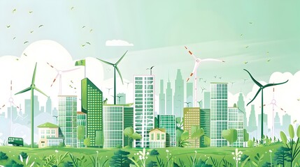Sustainable Cityscape:Infographic of Green Buildings and Renewable Energy