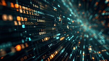 Abstract dark background, with lines composed of numerical codes interwoven in geometric scenes, interconnected, it is a highway of information data