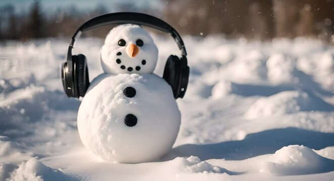 Snowman with music helmets.