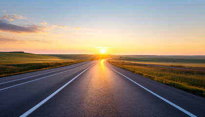Asphalt Road Leading to a Sunset