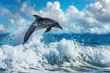Dolphin leaping out of the ocean waves