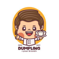 chef cartoon mascot with dumpling, vector illustration for culinary industry