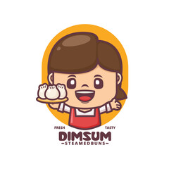 cute woman cartoon mascot with dim sum