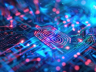 Abstract Technology Circuit Board with Glowing Lines.