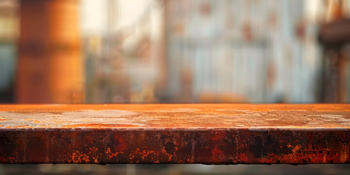 Textured metal surface with rust effects and a blurred background of an industrial setting, suitable for promoting craft beers or artisanal beverages 