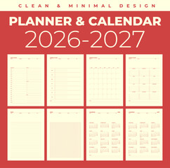 Simple planner calendar 2026, 2027 in clean and minimal design