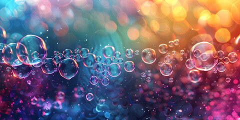 Abstract background with dynamic sparkling water bubbles and bright colors, creating an energetic and playful feel, suitable for promoting sodas or fizzy drinks