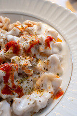 traditional home turkish manti in close-up