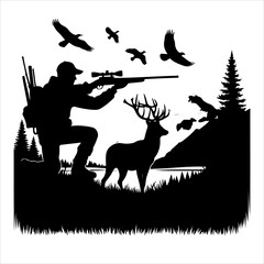 Deer Hunting Silhouette. Hunting silhouettes and labels vector set. Dear Hunting Vector Illustration