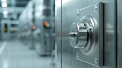 Detailed 8k portrayal of substation with vast metal frameworks and advanced cooling systems, showcasing the intricate electrical infrastructure in the background