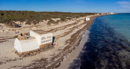Obraz premium Machine gun nests built after the Spanish Civil War , Sa Rapita - Ses Covetes beach , Campos, Mallorca, Balearic Islands, Spain