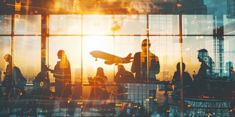 Business people in airport lounge waiting for airplane
