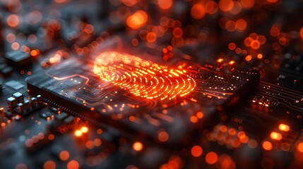 Glowing Fingerprint Pattern on Neon Circuit Board 