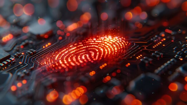 Glowing Fingerprint Pattern on Neon Circuit Board 