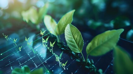 Green Leaves Overlaying Financial Charts Symbolizing Eco-Investment and Sustainable Growth