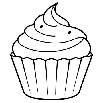 recommend clip art: cupcake outline coloring book page line art illustration digital drawing