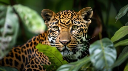 Obraz premium Close up young leopard portrait in jungle 