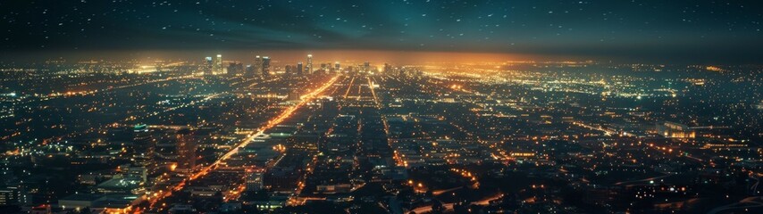 32:9 panoramic view of the city of Los Angeles at night
