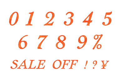 ベクターの水彩タッチの数字素材　赤