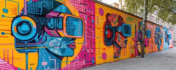 Obraz premium Capture a side view of futuristic technologies using unexpected camera angles in a cyberpunk style