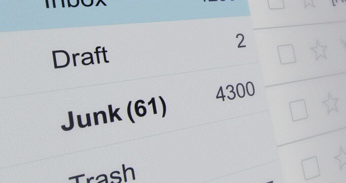 Incoming junk emails counter, spam folder with increasing number of emails, close-up view interface of mail account, footage