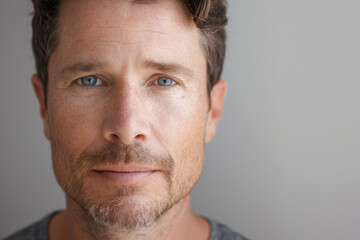 Fototapeta premium A mature American man with a thoughtful expression, emphasizing skincare, close-up portrait