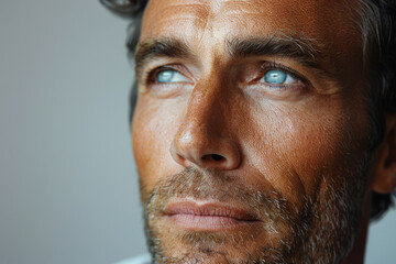 Obraz premium Portrait of an American man in his 40s showcasing male skincare, close up, skincare, male grooming