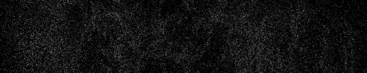 White Grainy Texture On Black. Dark Panoramic Background. Wide Horizontal Long Banner. Dust Overlay. Noise Surface. Snow Vector Elements. Illustration, EPS 10.
