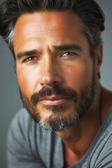 Fototapeta premium A portrait of an American man highlighting his facial skin care routine, close-up view