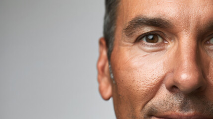 Fototapeta premium A close-up portrait of an American man with a relaxed expression, showcasing the details and texture of his face